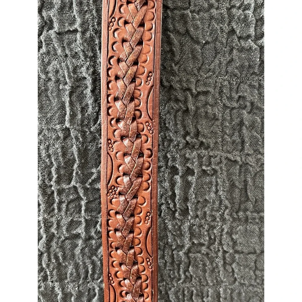 New Vintage Genuine Leather Hand Tooled‎ Braided Western Belt sz 32